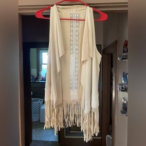 Suede Cardigan Vest with Tassels